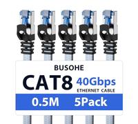 BUSOHE Cat 8 Cavo Ethernet 0,5m (5 Pezzi), 40Gbps LAN Gigabit Piatto