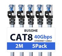 BUSOHE Cat 8 Cavo Ethernet 2m (5 Pezzi), 40Gbps LAN Gigabit Piatto