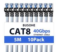 BUSOHE Cat 8 Cavo Ethernet 5m (10 Pezzi), Cavo di Rete LAN Gigabit RJ45 Piatto ad Alta Velocità, Cavo Patch Internet 40Gbps 2000Mhz Compatibile con PC, Laptop, Router, Modem