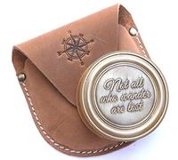 Bussola antica con scritta in inglese "Not All Who Wander Are Lost", in ottone inciso, con custodia in pelle, bussola pirata, strumento di navigazione magnetico