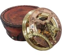 Bussola con meridiana decorativa vintage con scatola, in ottone massiccio lucido e quadrante solare in rame, stile rustico, nautico, marittimo, da collezione e regalo da viaggio