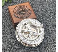 Bussola con meridiana in ottone, regalo personalizzato per uomo, bellissimo orologio con meridiana fatta a mano, orologio solare inciso per lui, decorazione antica (WOANIN)