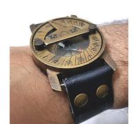 Bussola con meridiana Steampunk in stile marittimo in ottone, orologio da polso antico con cinturino in pelle per navigazione, nero