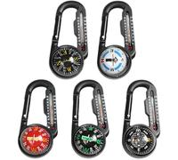 Bussola da trekking di sopravvivenza 5 pezzi Bussola da trekking in plastica impermeabile con moschettone e termometro Clip su piccola bussola portachiavi tascabile per sopravvivenza all'apert