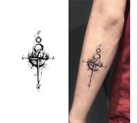 Bussola di montagna | Tatuaggio a base di erbe con simboli di montagna unici, impermeabile, dura 2 settimane, semipermanente, tatuaggi finti(2pcs)