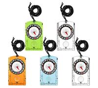 Bussola di Navigazione con Cordino, 5 Pezzi Bussola di Orientamento con Lente D'ingrandimento e Scala Cartografica, Direzione Magnetica, per Lettura Mappe, Sopravvivenza, Backpacking