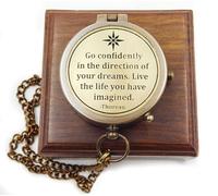 Bussola in ottone antico con incisione "Go Confidently in The Direction of Your Dreams" - Bussola regalo con scatola di legno - Motivazione & Laurea Regalo