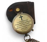 Bussola in ottone antico con incisione Salmo 32:8" - Custodia in pelle - Regalo cristiano per uomini e donne - Bussola vintage con croce