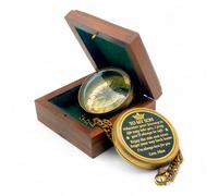 Bussola in ottone antico con scatola di legno - regalo inciso per figlio di mamma - bussola nautica vintage con citazione ispiratrice - oggetto da collezione e decorazione marittima