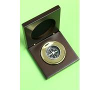 BUSSOLA in OTTONE LUCIDO + COFANETTO in LEGNO MASSELLO IDEA REGALO ORIGINALE