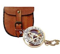 Bussola meridiana con finitura in ottone con cassa in pelle e catena, bussola a spinta aperta - accessorio Steampunk - bellissimo regalo fatto a mano - orologio meridiano