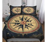 bussola Microfibra Copripiumino,3D Set Di Biancheria Da Letto Per 3 Pezzi Navigazione con bussola Copripiumino,incluso Copripiumino E Federe,per Adulti E Ragazzi Bedding Con Lampo Double(200x200cm)