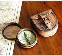 Bussola poesia nautica antica vintage in ottone con custodia in pelle oggetto...