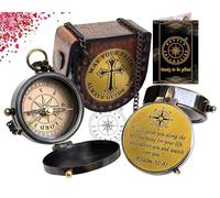 Bussola religiosa con incisione "May Your Faith Always Guide You", bussola da campeggio in ottone, regalo tascabile con custodia in pelle stampata, bussola per donne, uomini, ragazzi e ragazze