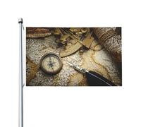 Bussola retrò, mappa del vecchio mondo, per esterni, bandiera 3x5, doppia faccia, bandiere per decorazioni da giardino, per esterni, decorazioni da parete per feste, per esterni, interni, casa, giardi