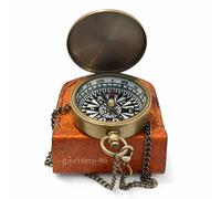 Bussola tascabile in ottone da 2" con catena e scatola in pelle stile antico ...