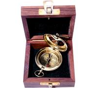 Bussola vintage in ottone con scatola di legno, realizzata a mano, con meridiana, per navigazione, regalo nautico da collezione