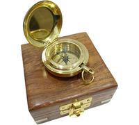 Bussola vintage in ottone fatta a mano con scatola di legno, funzionale ricerca della direzione per avventure all'aperto e da collezione Meridiana marittima con scatola regalo per decorazioni per la