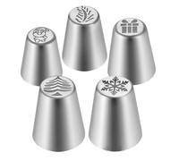Bussole per pasticceria per decorazione di torte 5 pezzi,Set di boccole russe di Natale per la decorazione di torte | Strumenti in acciaio inossidabile per cottura, glassa, cupcakes, pasta
