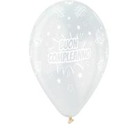 Busta 25 palloncini Buon Compleanno Crystal in lattice naturale Premium Quality G120 (Ø 33cm / 13"), trasparenti