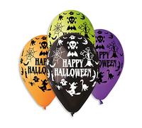 Busta 25 palloncini con stampa Happy Halloween in lattice naturale Premium Quality G120 (Ø 33cm / 13"), colori assortiti