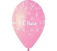 Busta 25 palloncini "E' Nata" Baby Shower in lattice naturale Premium Quality G120 (Ø 33cm / 13"), rosa pastello