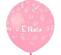 Busta 25 palloncini "E' Nata" Baby Shower in lattice naturale Premium Quality G150 (Ø 48cm / 19"), rosa pastello