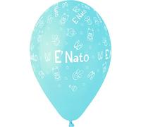 Busta 25 palloncini "E' Nato" Baby Shower in lattice naturale Premium Quality G120 (Ø 33cm / 13"), azzurro pastello