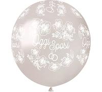 Busta 25 palloncini matrimonio "Oggi Sposi" in lattice naturale Premium Quality G150 (Ø 48cm / 19"), bianco perlato