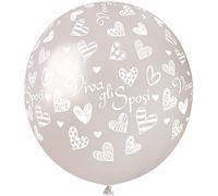 Busta 25 palloncini matrimonio "Viva gli Sposi" in lattice naturale Premium Quality G150 (Ø 48cm / 19"), bianco perlato