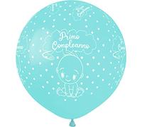 Busta 25 palloncini perlati Primo Compleanno in lattice naturale Premium Quality G150 (Ø 48cm / 19"), azzurro perlato
