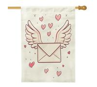 Busta per la casa, romantiche e giocose ali cuori, San Valentino, pesca, double face, in iuta, portico, decorativo, per esterni, patio, cortile, prato, ingresso, balcone, 71 x 101 cm