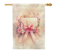 Busta per la casa, romantici fiori con fiocco fantasioso primaverile pesca su entrambi i lati in iuta decorativa per esterni, patio, cortile, prato, ingresso, balcone, 71 x 101 cm