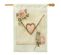 Busta per la casa, vintage romantico cuore rosa amore pesca pastello iuta doppio lato esterno grande bandiera da giardino per esterni patio prato ingresso campeggio 70 x 101 cm