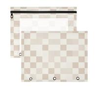 Busta per raccoglitore, adorabile tasca a 3 fori per raccoglitori a 3 anelli, confezione da 2 pezzi, per insegnanti, a quadretti, beige