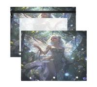 Busta per raccoglitore con 3 occhielli rinforzati, 3 tasche per anelli per lettere di carta A4, confezione da 2 per insegnanti, ritorno a scuola, gioco di fate, anime girl