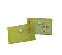 Busta Porta Biglietti da Visita con Bottone Formato 10 x 6,2 cm, Polipropilene con Chiusura a Pressione, Colore Giallo, Confezione da 24 Pezzi