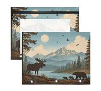 Busta portadocumenti formato A4, confezione da 2, colore blu con orso | Custodia per raccoglitori a 3 anelli con ampio scomparto con cerniera, guscio in poliestere lucido, 30 x 24 cm