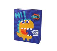 Busta regalo di carta con dinosauro, blu 41,5 × 30 × 12 cm