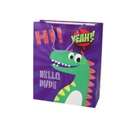 Busta regalo di carta viola con dinosauro 41,5 × 30 × 12 cm