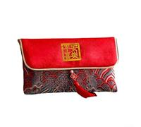 Busta rossa in tessuto per decorazione del capodanno cinese, elegante borsa di lusso per capodanno lunare con design stampato oro e nappa rossa, anno del serpente 2025 Festival (B)