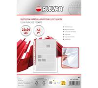 Buste a Foratura Universale Trasparenti, Medio Spessore, Finitura Lucida, Formato A4, Confezione da 50 Pezzi