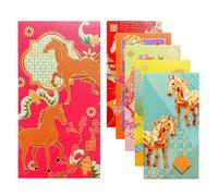 Buste Cinesi Per Argento,6 Pezzi Tema Cavallo Sacchetto Di Moneta | 2026 Modelli Decoupage Buste Rosse Capodanno,Per Adulti Famiglia Amici Compleanno Cremagliera Festa Inverno Nuovo Anno