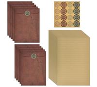 Buste e Carta da Lettera Vintage A5 - 32 Fogli a Righe, 10 Buste Kraft, Adesivi Rotondi - Carta Antica per Matrimoni, Compleanni, Natale