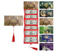 Buste Eid Mubarak Multifunzione,Taccuino in argento pieghevole di buste Eid Mubarak decorative con 6 scomparti, biglietti di auguri per feste musulmane, porta carte regalo fai da te.