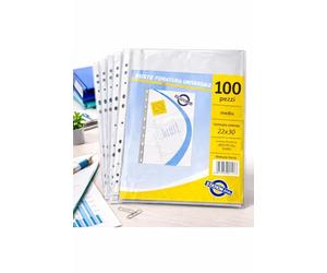 Buste Forate Universali A4 22x30 cm Trasparenti Lisce Confezione da 10 Pezzi per Raccoglitori ad Anelli Portalistini Ufficio Scuola (100 Pezzi)