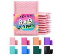 Buste imbottite per spedizioni Yens Poly Bubble Mailers 6x10 Confezione da 250 Buste per spedizione adesive autosigillanti impermeabili rosa chia