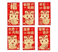 Buste in argento fortunato, buste rosse cinesi - 6 x serpente rosso per cartone animato Hong Bao, per l'anno, busta fortunata robusta, pacchetti cinesi leggeri per
