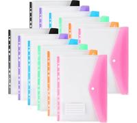 Buste in plastica A4, forate, 11 fori, raccoglitore espandibile, raccoglitore per documenti a 2/3/4 anelli, con bottone automatico ed etichetta, fogli sciolti, trasparenti, per ufficio, scuola, casa