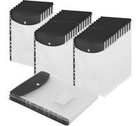 Buste in plastica A4 perforate, 11 fori, espandibili, per documenti a 2/3/4 anelli, con bottone a pressione ed etichetta, trasparenti, per ufficio, scuola, casa (24 pezzi, parte superiore aperta, nero